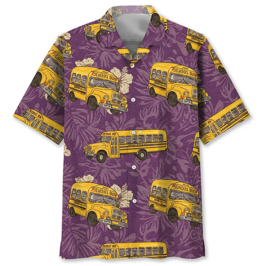 School Bus Tropical Hawaiian Shirt, custom shirt gift for men