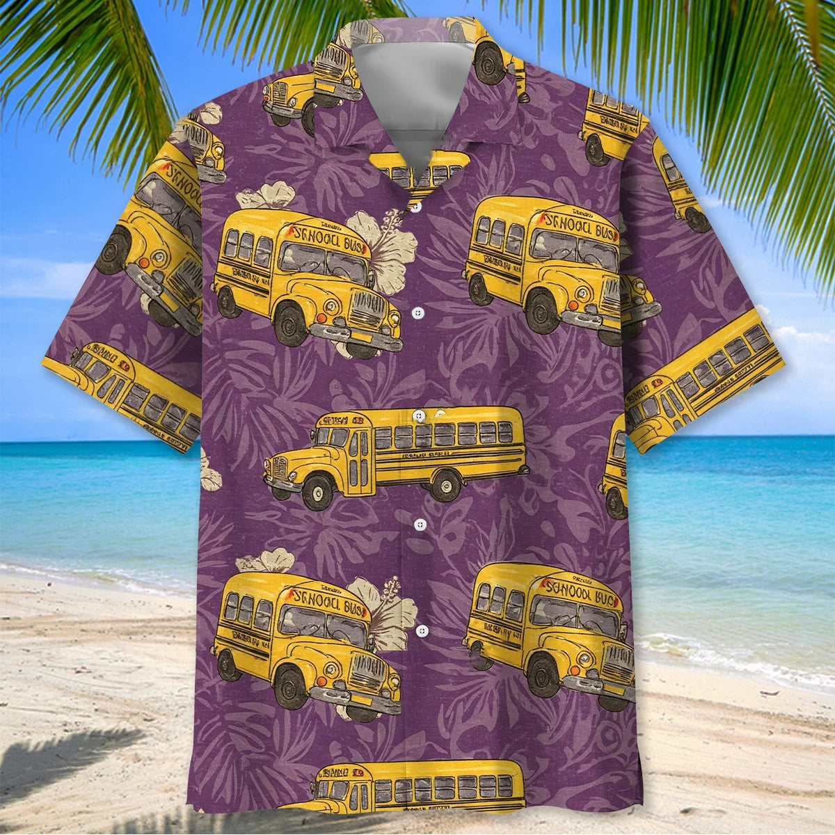 School Bus Tropical Hawaiian Shirt, custom shirt gift for men (view 2)