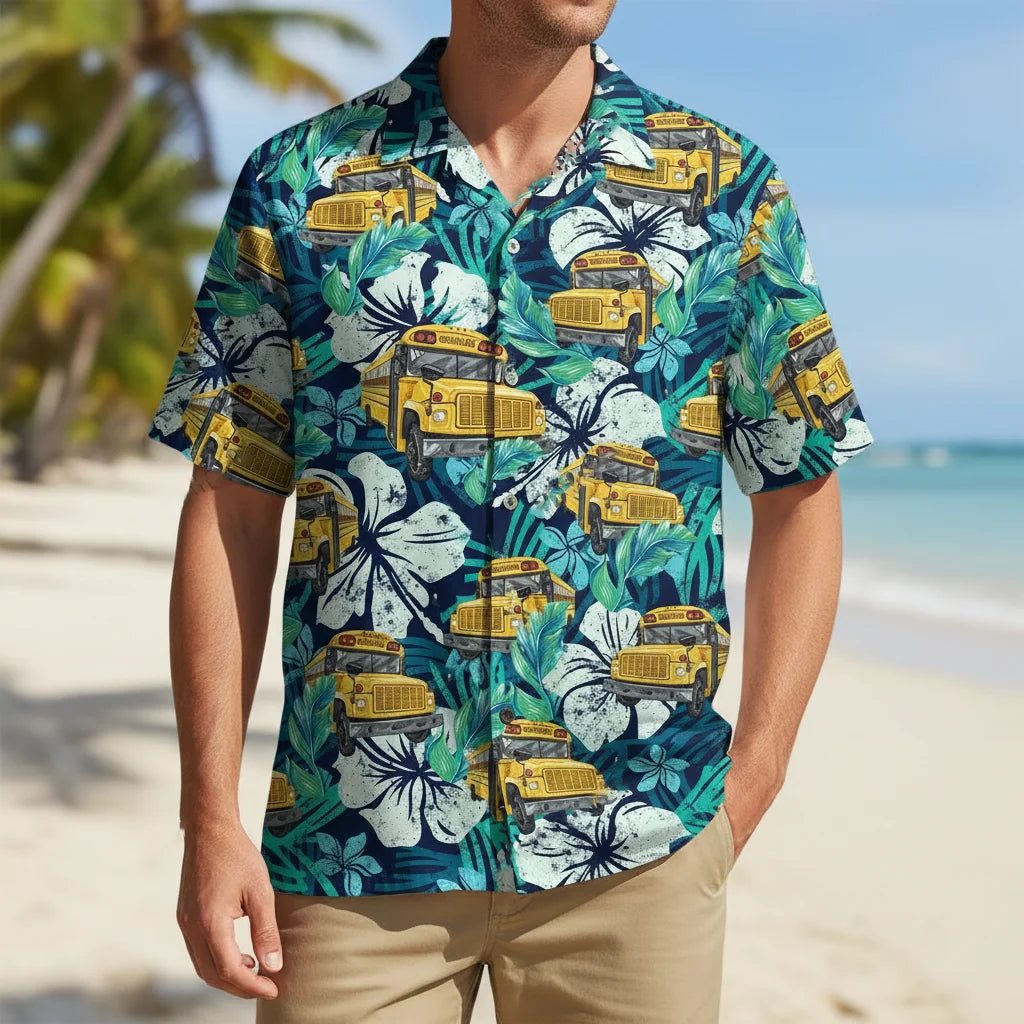School Bus Tropical Hawaiian Shirt, custom shirt gift for men (view 5)