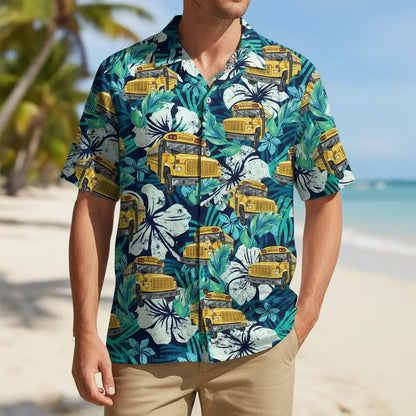 School Bus Tropical Hawaiian Shirt, custom shirt gift for men (view 5)