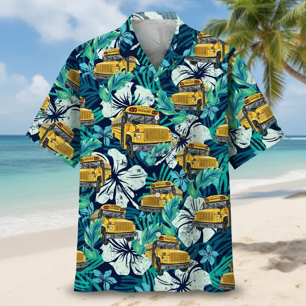 School Bus Tropical Hawaiian Shirt, custom shirt gift for men (view 6)