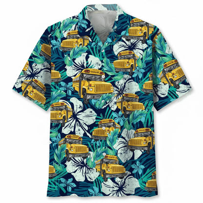 School Bus Tropical Hawaiian Shirt, custom shirt gift for men (view 7)