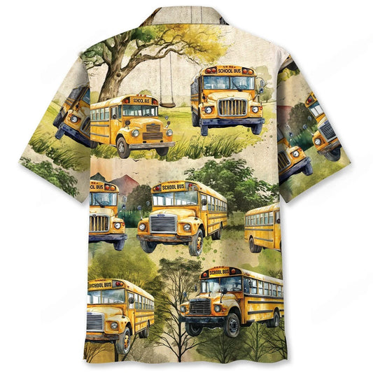School Bus Vintage Water Color Hawaiian Shirt, custom shirt gift for men
