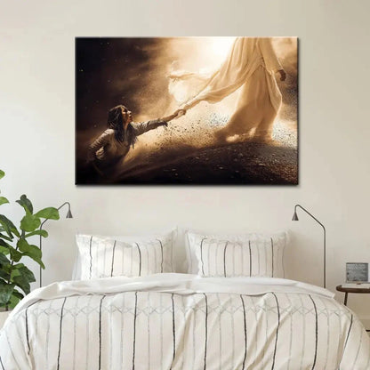 woman touches the hem of jesus garment christian wall art canvas (Landscape) (view 6)