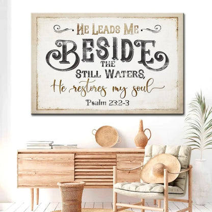 psalm 23 2 3 he leads me beside the still waters wall art canvas (Landscape) (view 4)
