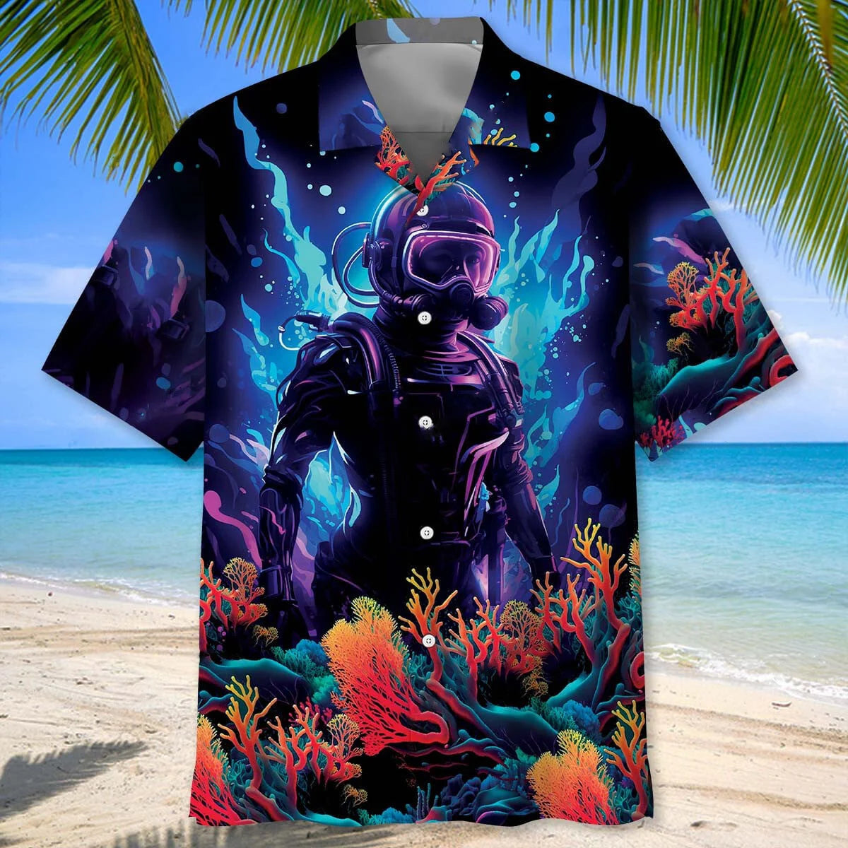 Scuba Diving Art Hawaiian Shirt, custom shirt gift for men