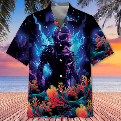 Scuba Diving Art Hawaiian Shirt, custom shirt gift for men (view 2)