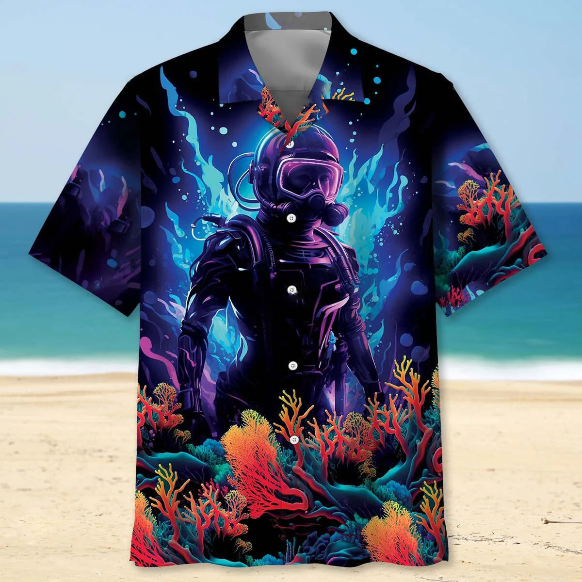 Scuba Diving Art Hawaiian Shirt, custom shirt gift for men (view 3)
