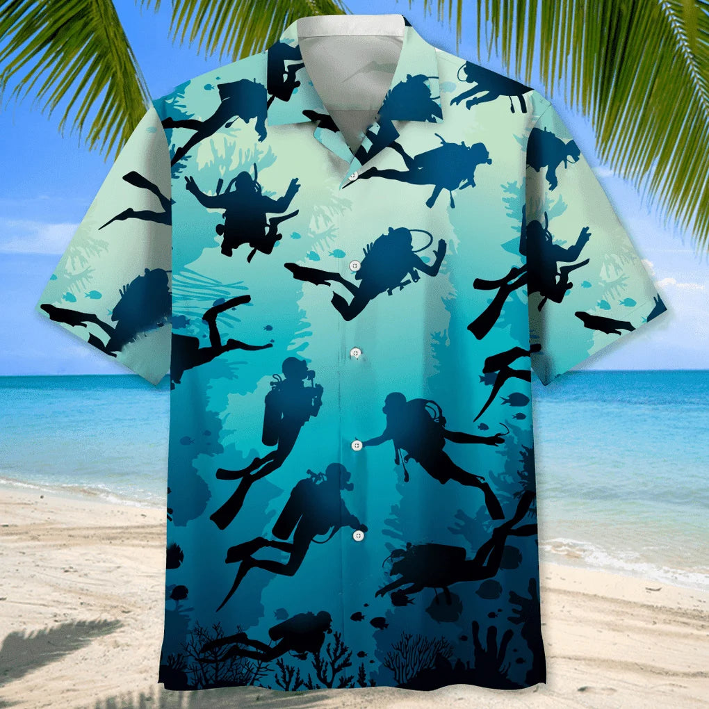 Scuba Diving Beach Hawaiian Shirt, custom shirt gift for men