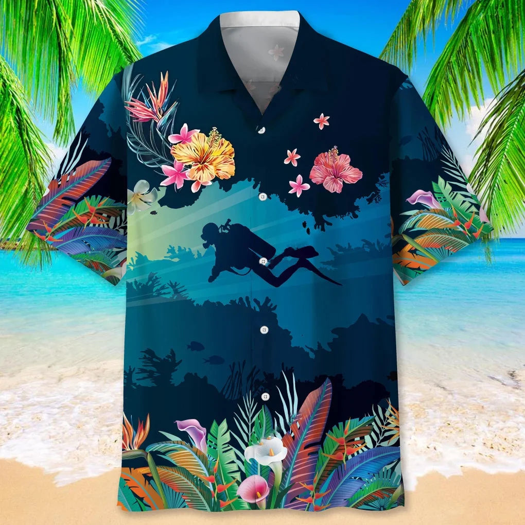 Scuba Diving Beach Tropical Hawaiian Shirt, custom shirt gift for men