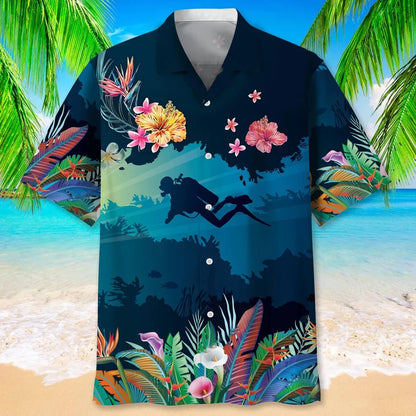 Scuba Diving Beach Tropical Hawaiian Shirt, custom shirt gift for men
