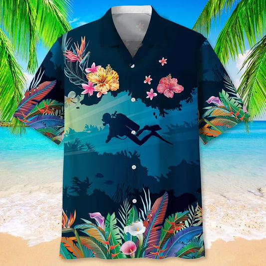 Scuba Diving Beach Tropical Hawaiian Shirt, custom shirt gift for men