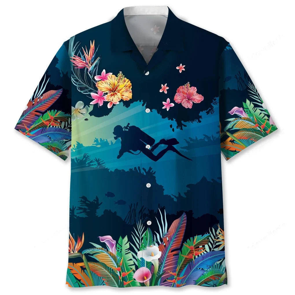 Scuba Diving Beach Tropical Hawaiian Shirt, custom shirt gift for men (view 2)