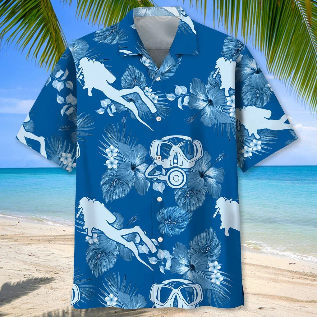 Scuba Diving Blue Hawaiian Shirt, custom shirt gift for men