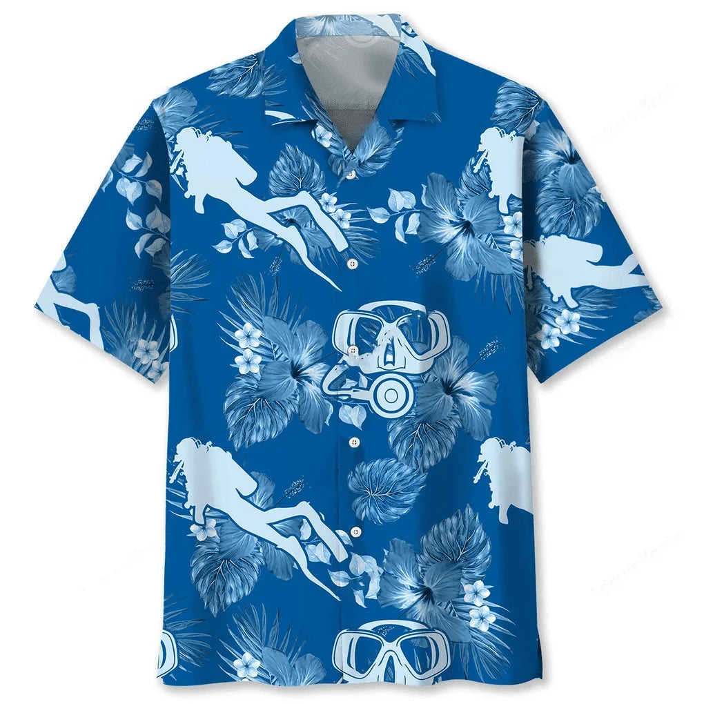 Scuba Diving Blue Hawaiian Shirt, custom shirt gift for men (view 2)