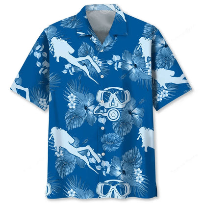Scuba Diving Blue Hawaiian Shirt, custom shirt gift for men (view 2)