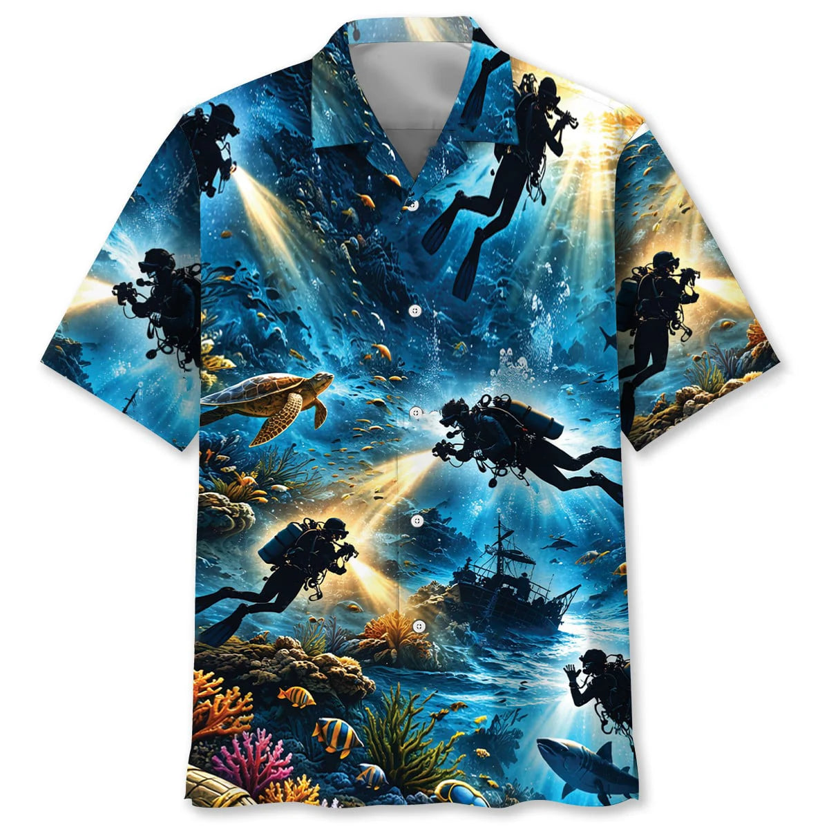 Scuba Diving Blue Hawaiian Shirt, custom shirt gift for men (view 3)