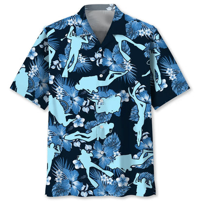 Scuba Diving Blue Nature Hawaiian Shirt, custom shirt gift for men