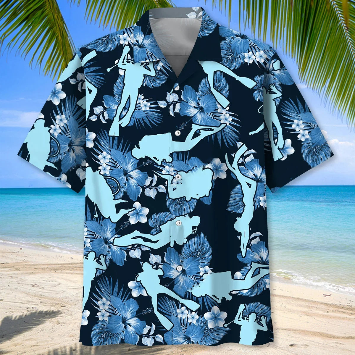 Scuba Diving Blue Nature Hawaiian Shirt, custom shirt gift for men (view 2)