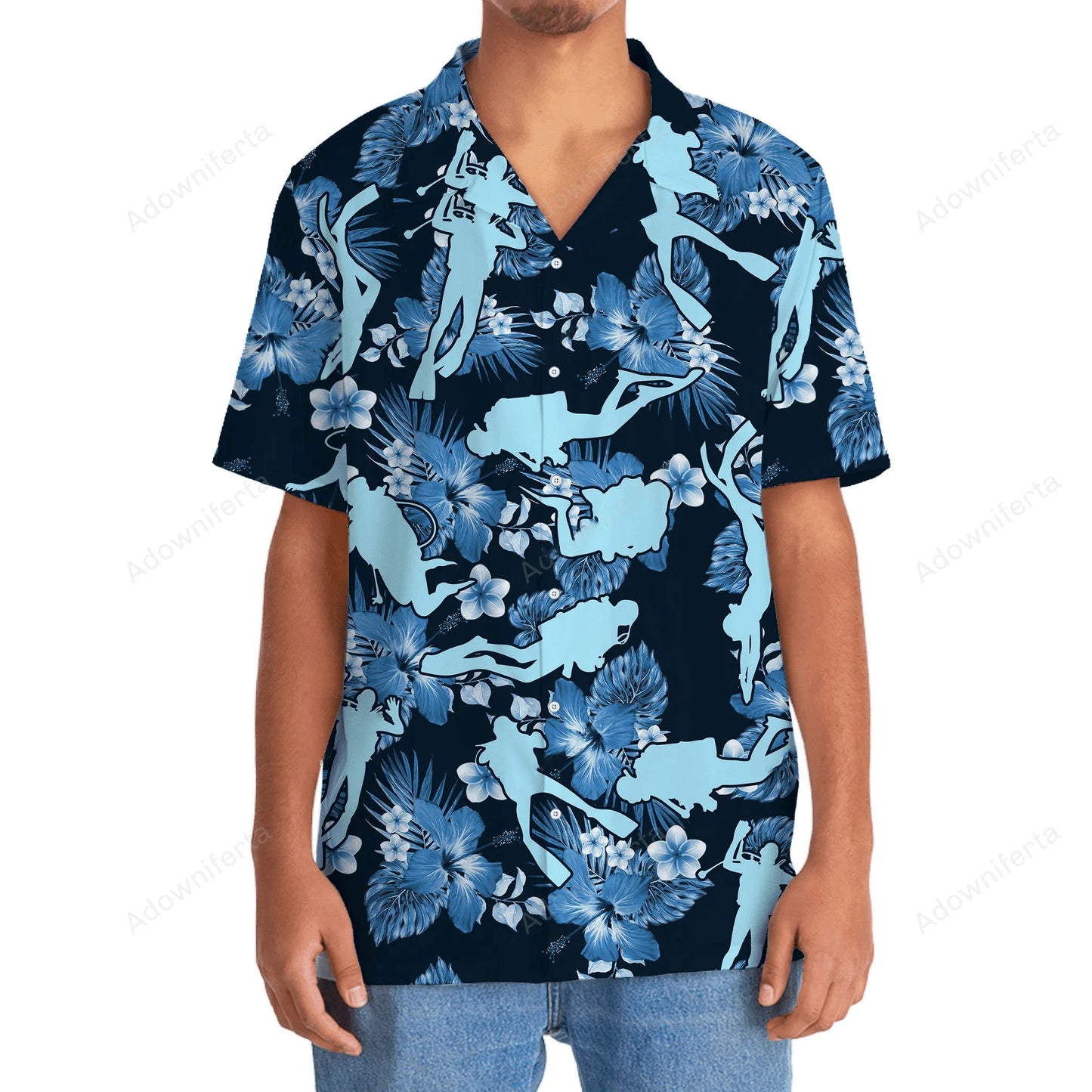 Scuba Diving Blue Nature Hawaiian Shirt, custom shirt gift for men (view 3)