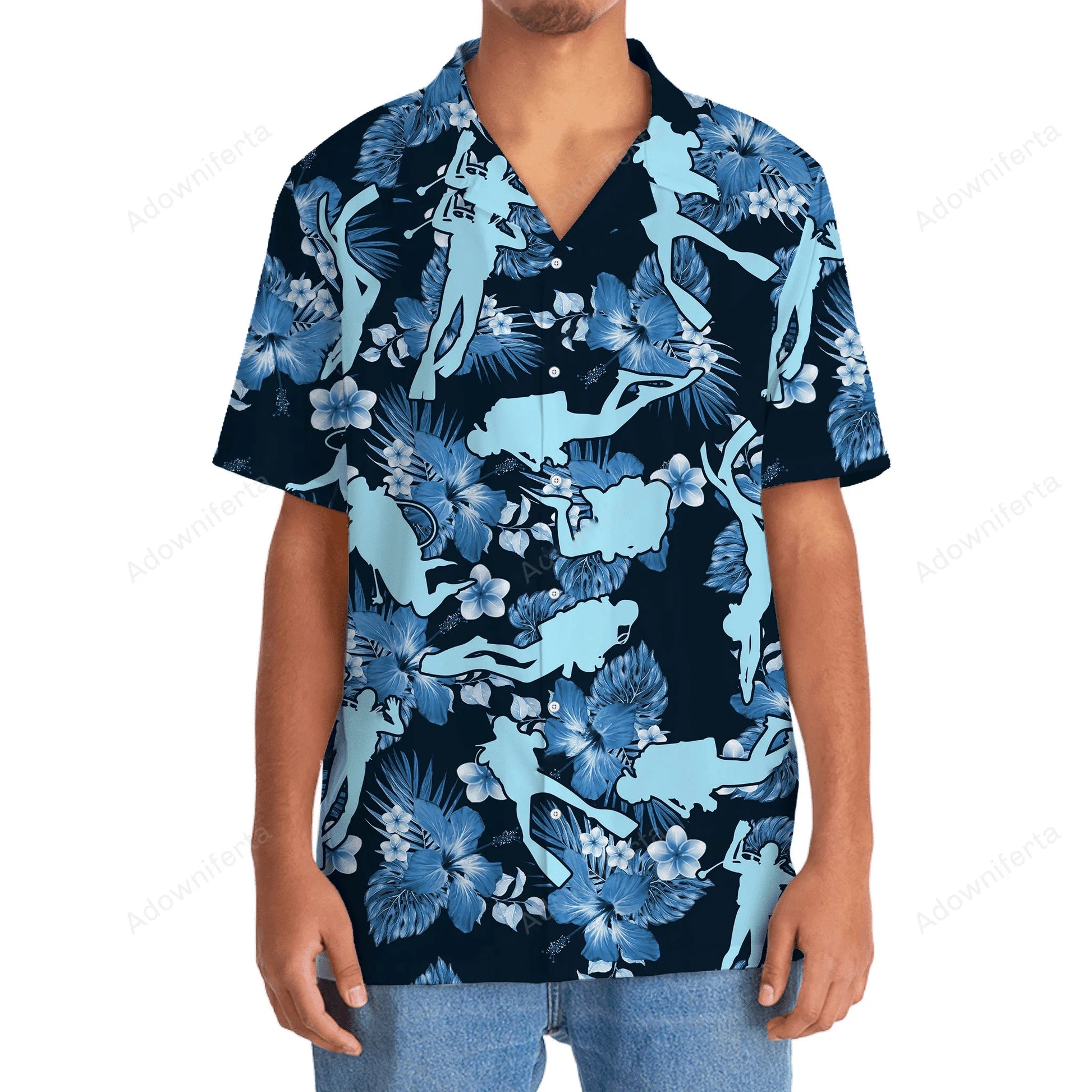 Scuba Diving Blue Nature Hawaiian Shirt, custom shirt gift for men (view 3)