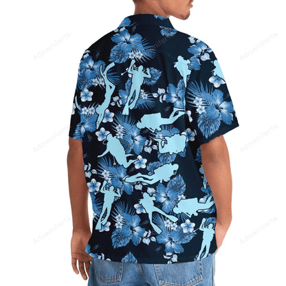 Scuba Diving Blue Nature Hawaiian Shirt, custom shirt gift for men (view 4)