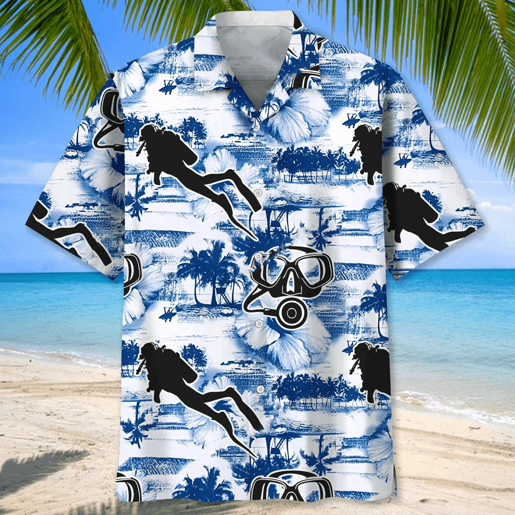 Scuba Diving Blue Nature Hawaiian Shirt, custom shirt gift for men (view 5)