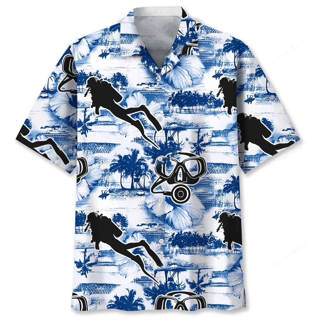 Scuba Diving Blue Nature Hawaiian Shirt, custom shirt gift for men (view 6)