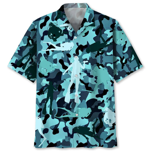 Scuba Diving Camo Hawaiian Shirt, custom shirt gift for men