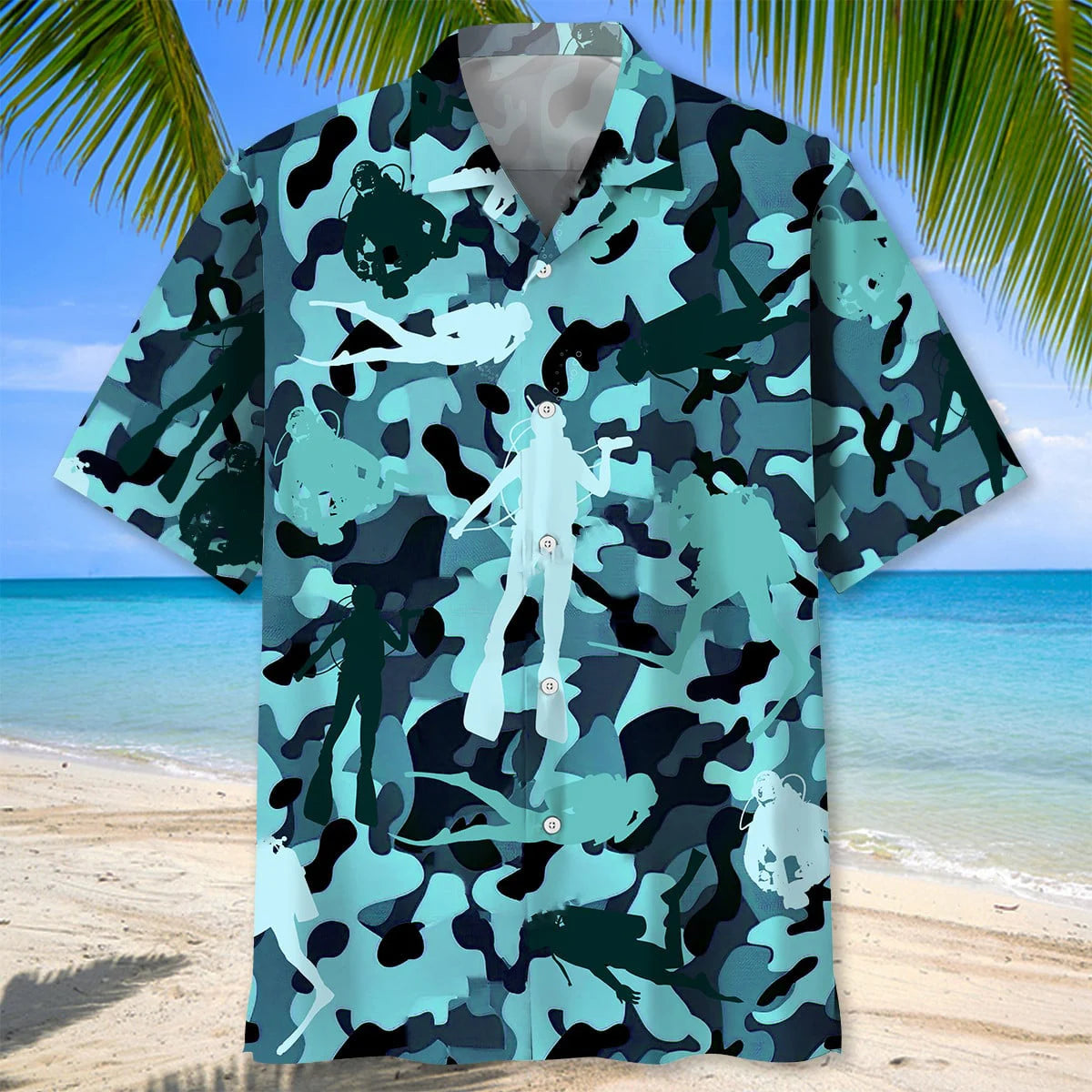 Scuba Diving Camo Hawaiian Shirt, custom shirt gift for men (view 2)