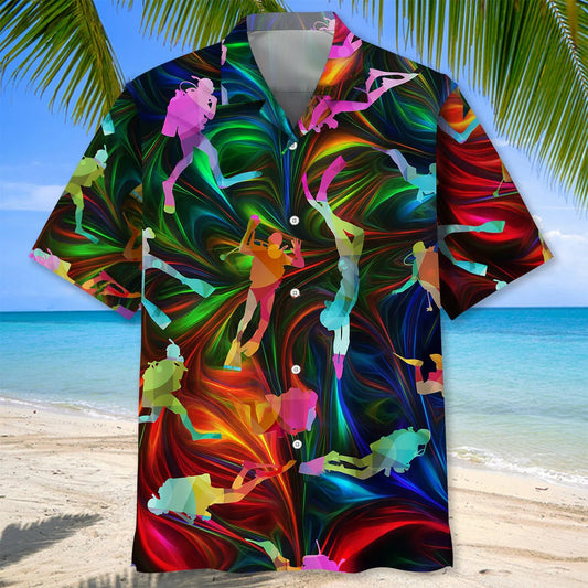 Scuba Diving Color Hawaiian Shirt, custom shirt gift for men