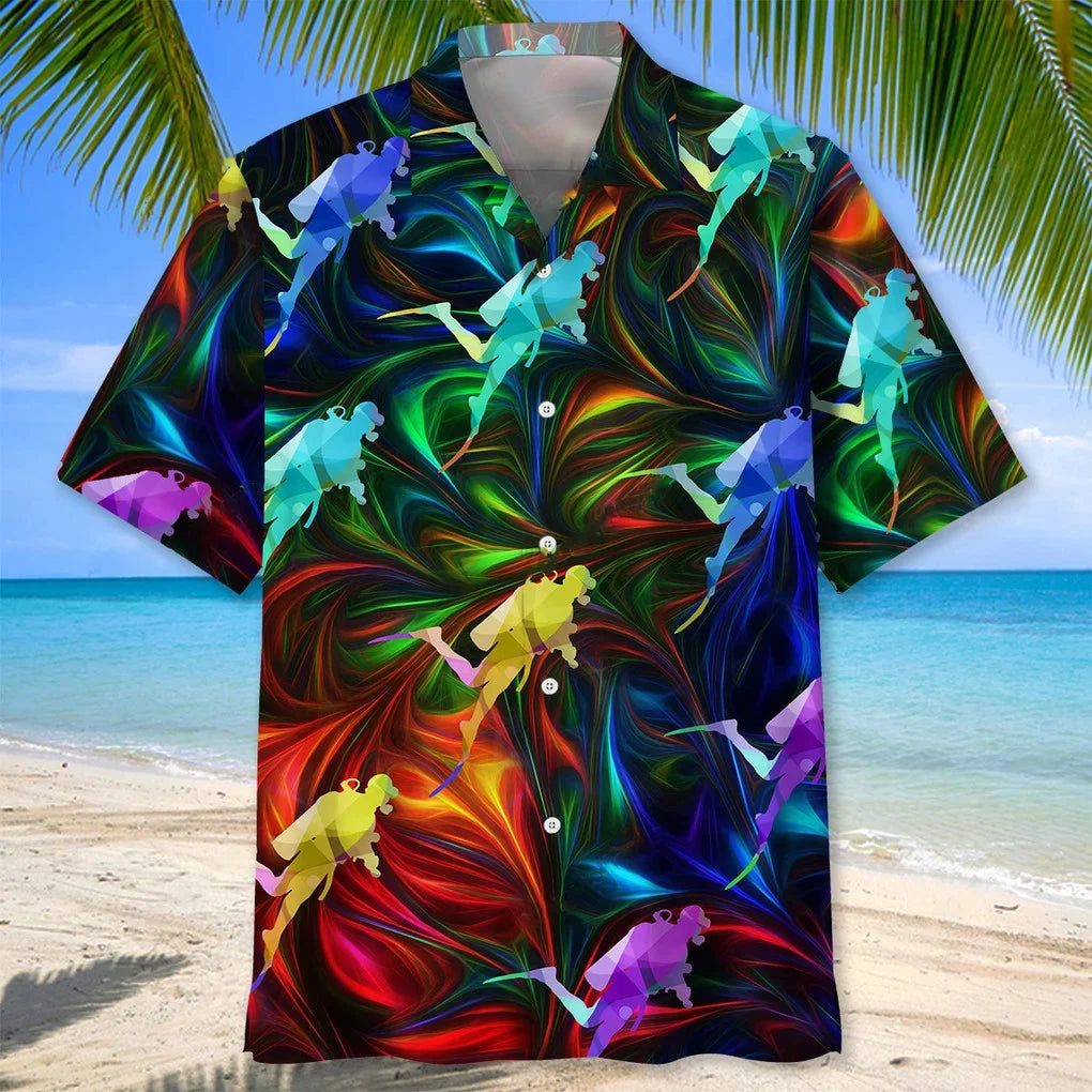 Scuba Diving Color Hawaiian Shirt, custom shirt gift for men (view 6)