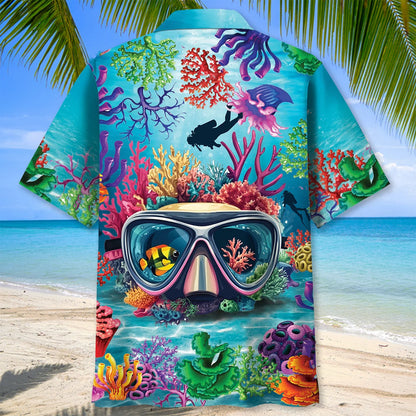 Scuba Diving Coral Mask Hawaiian Shirt, custom shirt gift for men (view 4)