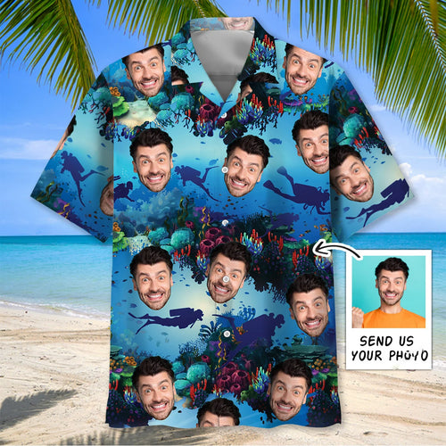 Scuba Diving Custom Face Hawaiian Shirt, custom shirt gift for men (view 2)