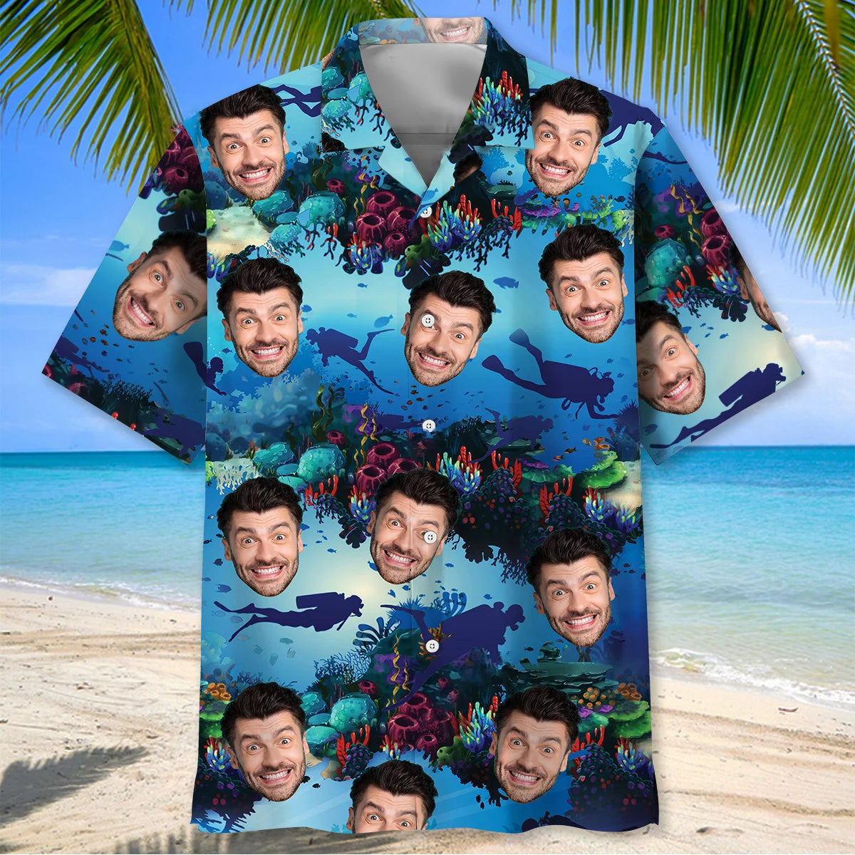 Scuba Diving Custom Face Hawaiian Shirt, custom shirt gift for men (view 3)