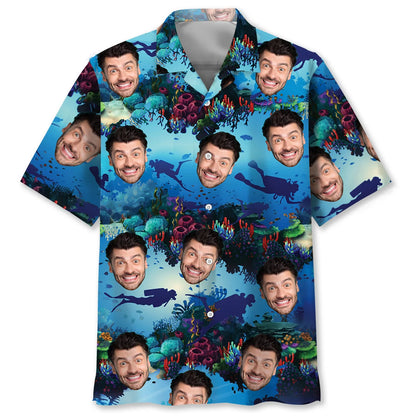 Scuba Diving Custom Face Hawaiian Shirt, custom shirt gift for men (view 4)