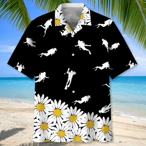 Scuba Diving Daisy Flower Hawaiian Shirt, custom shirt gift for men