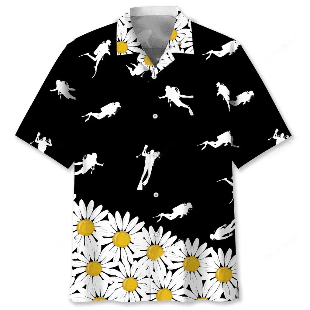 Scuba Diving Daisy Flower Hawaiian Shirt, custom shirt gift for men (view 2)