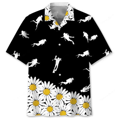 Scuba Diving Daisy Flower Hawaiian Shirt, custom shirt gift for men (view 2)