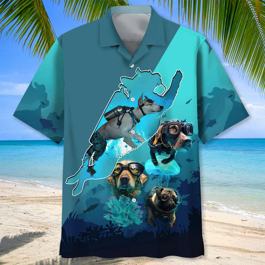 Scuba Diving Dog Dive Hawaiian Shirt, custom shirt gift for men