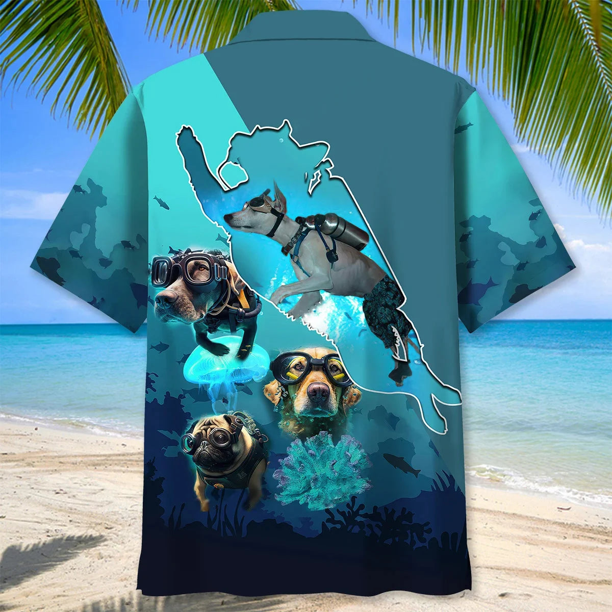 Scuba Diving Dog Dive Hawaiian Shirt, custom shirt gift for men (view 3)
