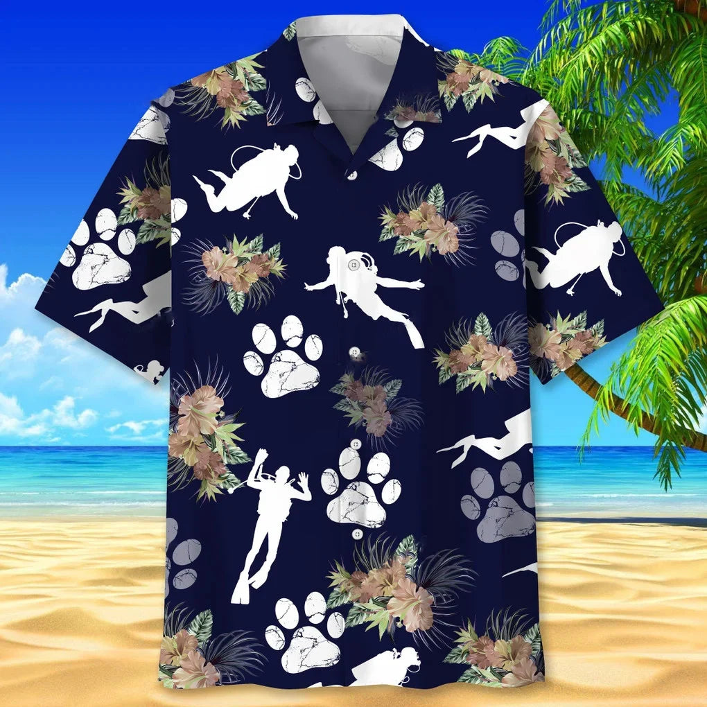 Scuba Diving Dog Tropical Hawaiian Shirt, custom shirt gift for men