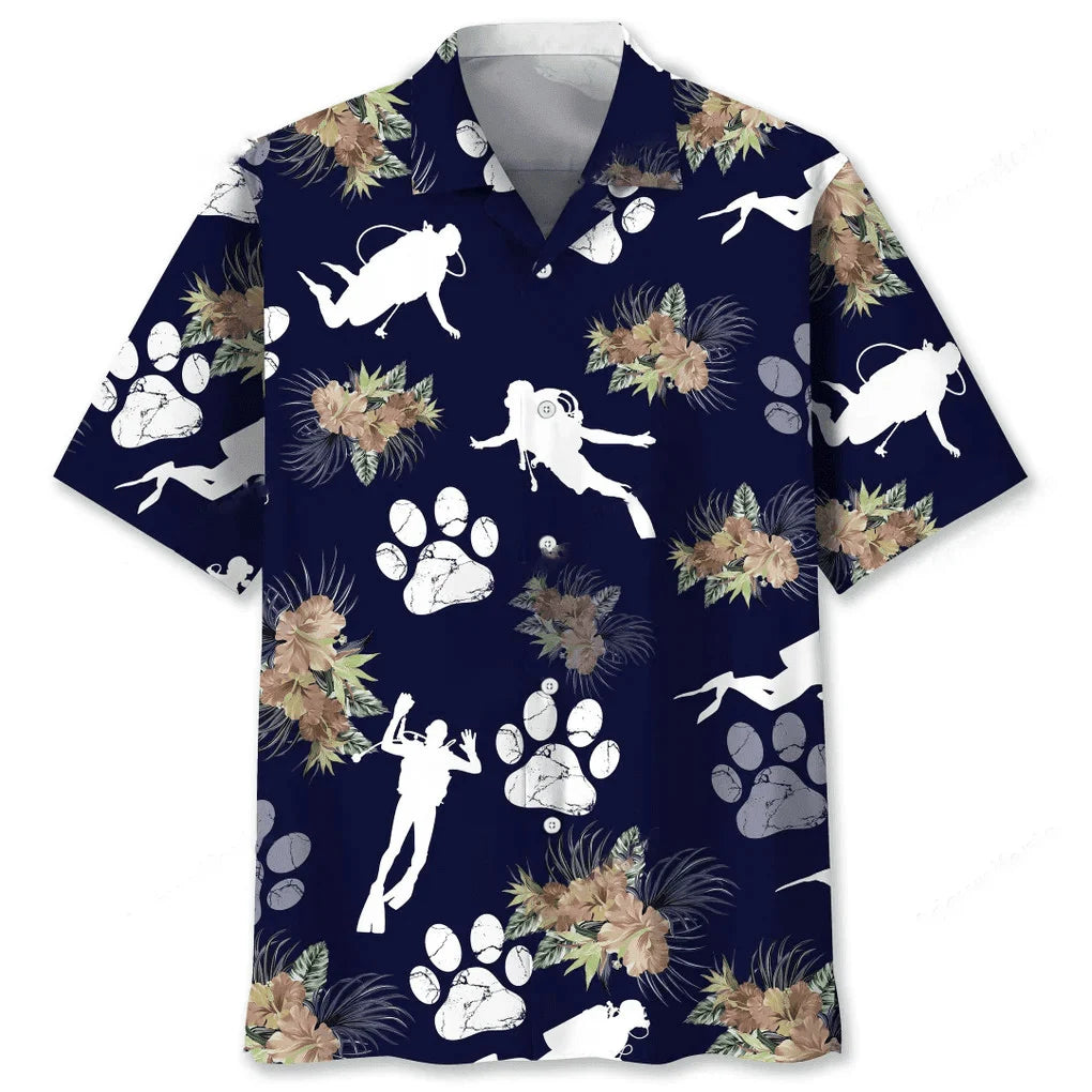 Scuba Diving Dog Tropical Hawaiian Shirt, custom shirt gift for men (view 2)