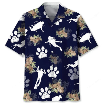 Scuba Diving Dog Tropical Hawaiian Shirt, custom shirt gift for men (view 2)