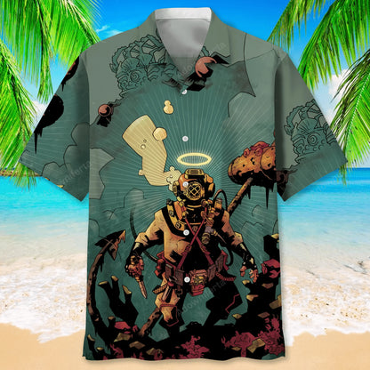 Scuba Diving Gray Hawaiian Shirt, custom shirt gift for men
