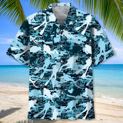 Scuba Diving Hard Camouflage Hawaiian Shirt, custom shirt gift for men