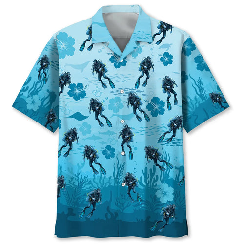 Scuba Diving Hibiscus Hawaiian Shirt, custom shirt gift for men