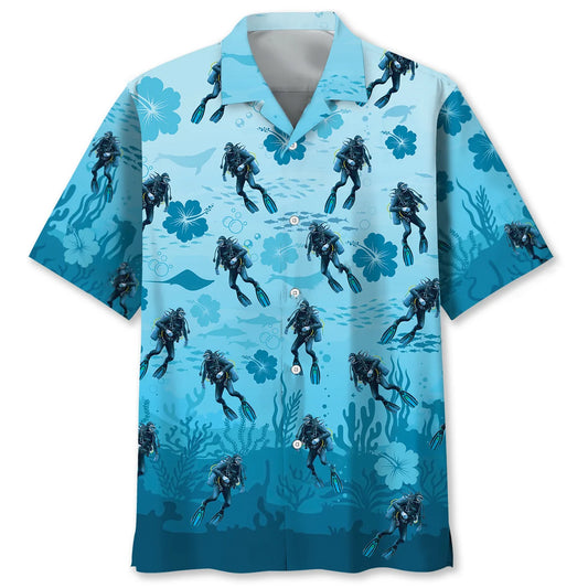 Scuba Diving Hibiscus Hawaiian Shirt, custom shirt gift for men