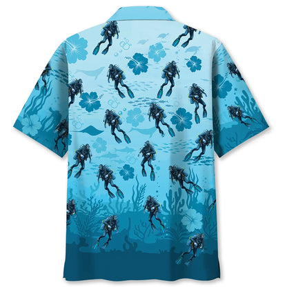 Scuba Diving Hibiscus Hawaiian Shirt, custom shirt gift for men (view 2)
