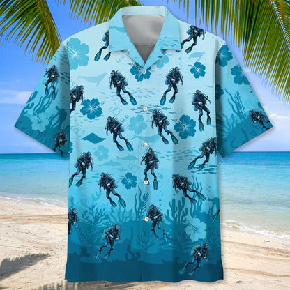 Scuba Diving Hibiscus Hawaiian Shirt, custom shirt gift for men (view 3)